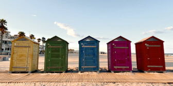 Colorful changing cabins on Patacona Beach near Valencia