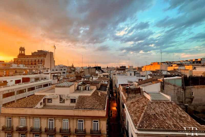 Sunset over the rooftops of Valencia's old town