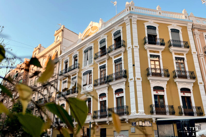 Colorful buildings in the Ruzafa neighborhood, one of the best areas to stay in Valencia for nightlife