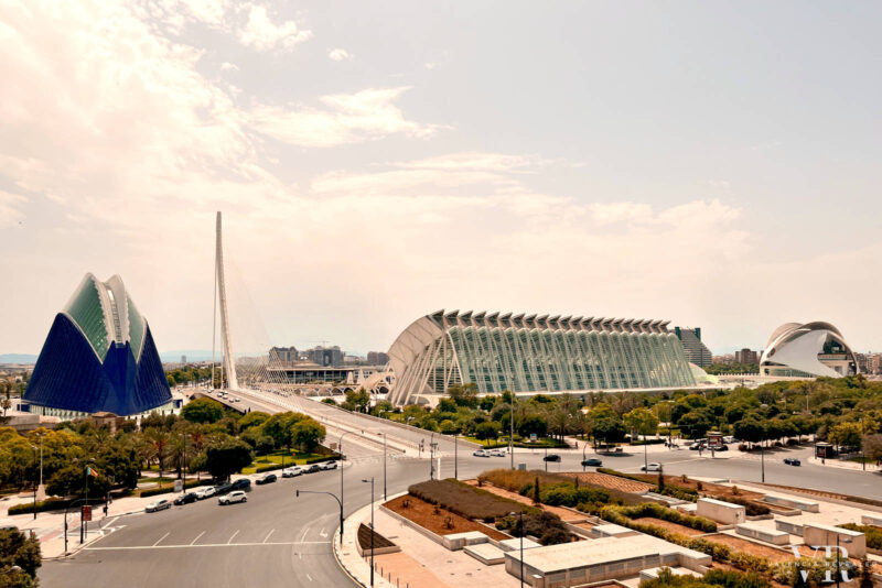 Panoramic view of the futuristic buildings of the City of Arts and Sciences