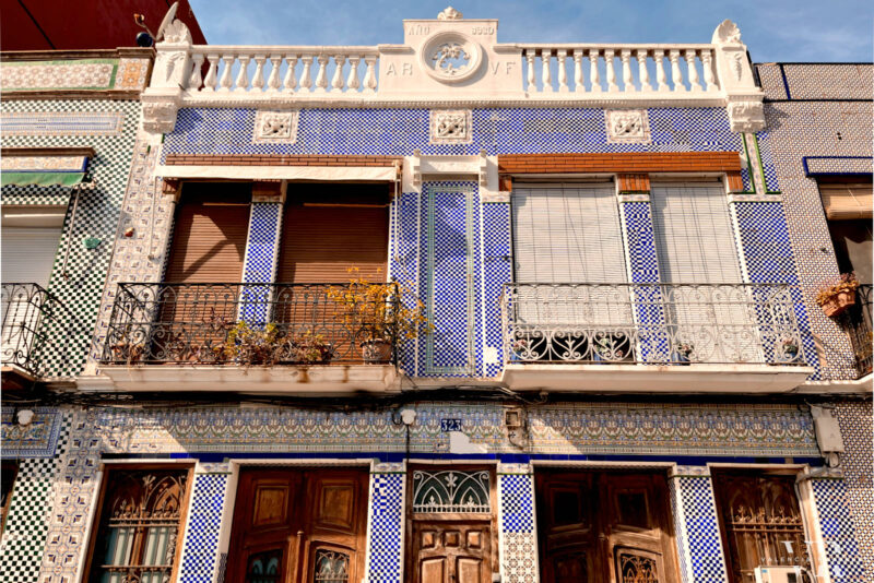 House with facade covered in tiles