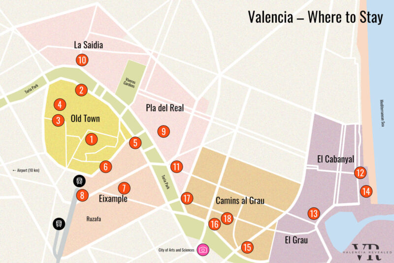 Map of the best places to stay in Valencia
