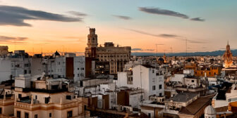Valencia's skyline at sunset