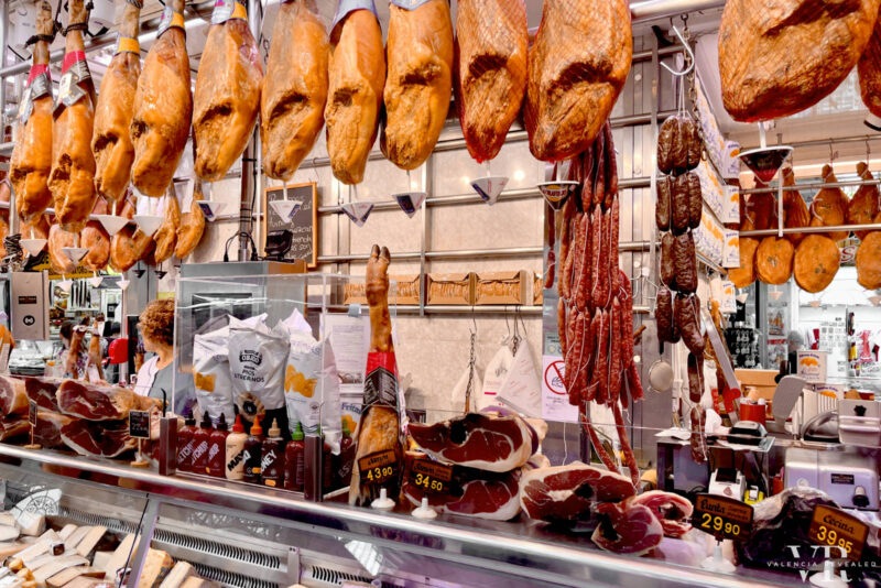 Charcuterie stall at the Central Market in Valencia